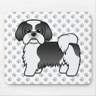 Black and White Shih Tzu Cute Cartoon Dog Muismat