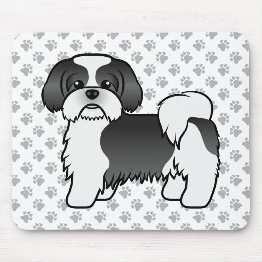 Black and White Shih Tzu Cute Cartoon Dog Muismat (Voorkant)