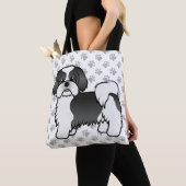 Black and White Shih Tzu Cute Cartoon Dog & Paws Tote Bag (Dichtbij)
