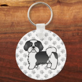 Black and White Shih Tzu Cute Cartoon Dog Sleutelhanger (Voorkant)