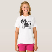 Black and White Shih Tzu Cute Cartoon Dog T-shirt (Voorkant volledig)