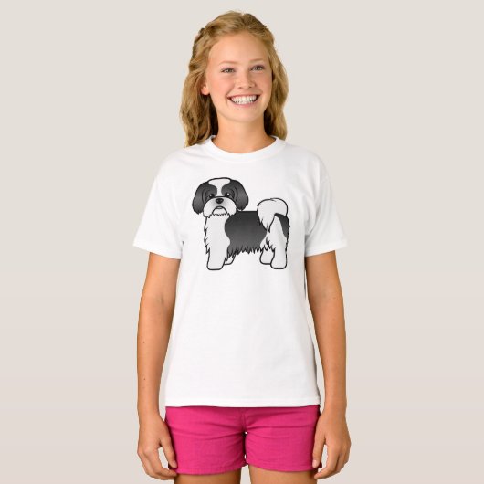 Black and White Shih Tzu Cute Cartoon Dog T-shirt