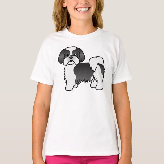 Black and White Shih Tzu Cute Cartoon Dog T-shirt (Voorkant)