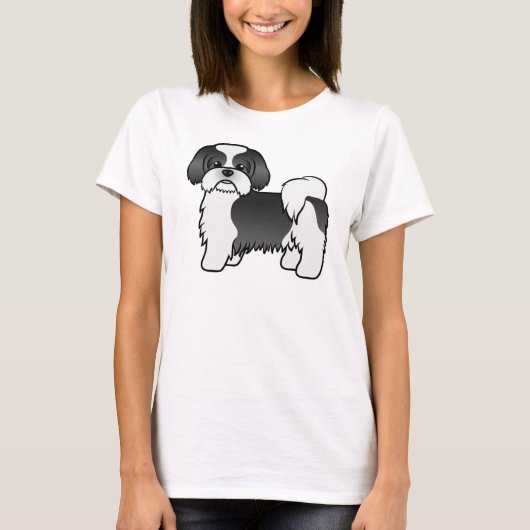 Black and White Shih Tzu Cute Cartoon Dog T-shirt (Voorkant)