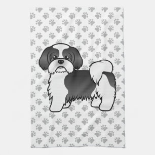 Black and White Shih Tzu Cute Cartoon Dog Theedoek