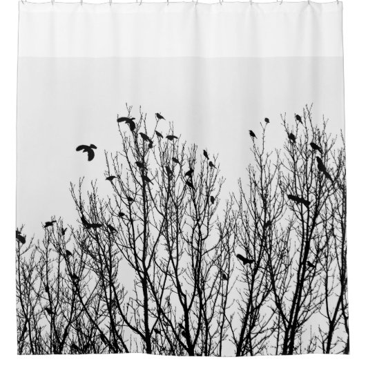 Black and White Shower Curtain, Bird, Trees Foto Douchegordijn (Voorkant)