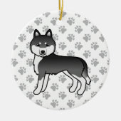 Black and White Siberian Husky Cute Cartoon Dog Keramisch Ornament (Voorkant)