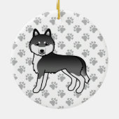 Black and White Siberian Husky Cute Cartoon Dog Keramisch Ornament (Achterkant)