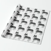 Black and White Siberian Husky Cute Dog Pattern Cadeaupapier (Uitgerold)