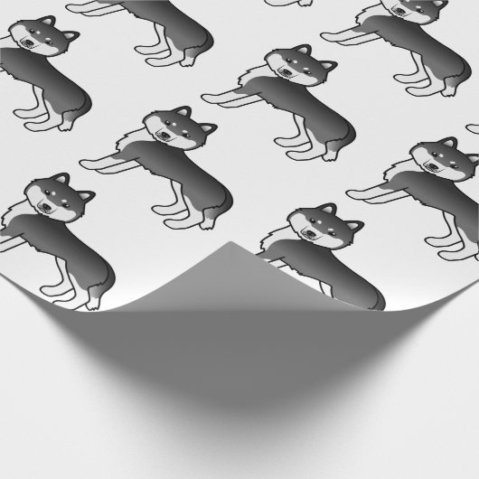 Black and White Siberian Husky Cute Dog Pattern Cadeaupapier (Hoek)