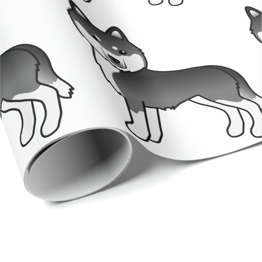 Black and White Siberian Husky Cute Dog Pattern Cadeaupapier (Rol Hoek)