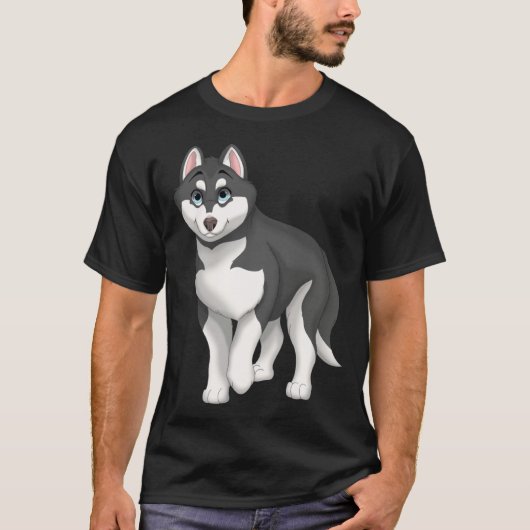 Black and White Siberian Husky Dog with Blue Eyes T-shirt (Voorkant)
