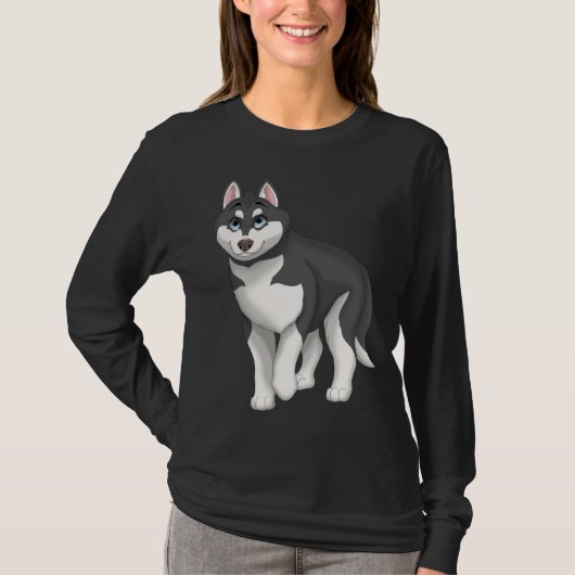 Black and White Siberian Husky Dog with Blue Eyes T-shirt (Voorkant)