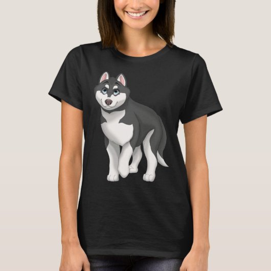 Black and White Siberian Husky Dog with Blue Eyes T-shirt (Voorkant)