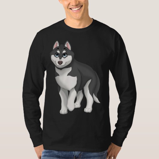Black and White Siberian Husky Dog with Blue Eyes T-shirt (Voorkant)