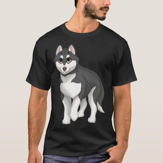 Black and White Siberian Husky Dog with Brown Eyes T-shirt (Voorkant)