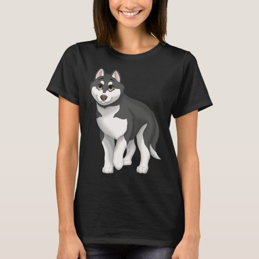 Black and White Siberian Husky Dog with Brown Eyes T-shirt (Voorkant)