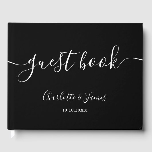 Black And White Signature Script Photo Wedding Gastenboek (Voorkant)