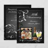 Black and White Silver Champagne Photo Jubileum Kaart (Voorkant / Achterkant)