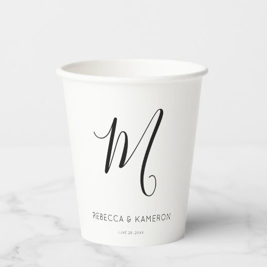 Black and White Simple Elegant Monogram Weddenscha Papieren Bekers (Voorkant)