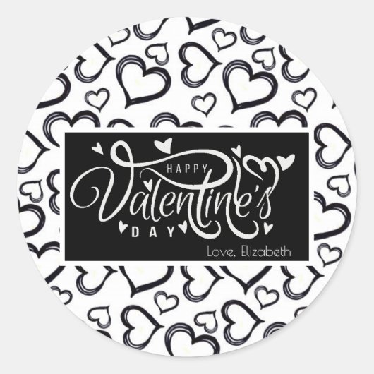 Black and White Simple Hearts Valentijn Gift Ronde Sticker (Voorkant)