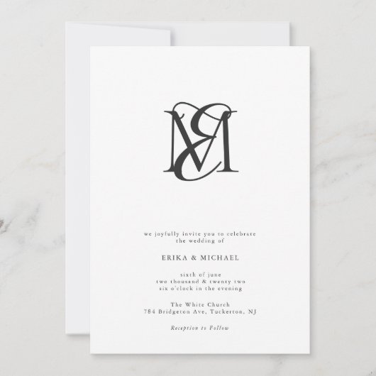 Black and White Simple Modern Monogram Weddenschap Kaart (Voorkant)