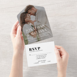 Black and White Simple Overlay Photo Wedding All In One Uitnodiging