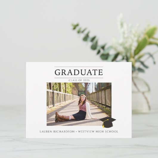 Black and White Simple Photo Graduparty Kaart (Staand voorkant)