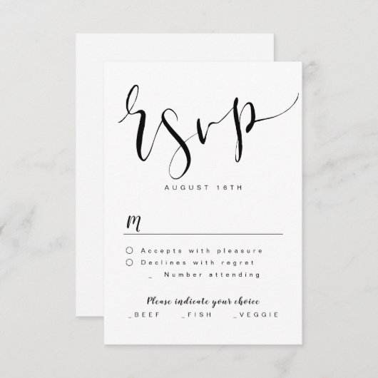 Black and White Simple Script bruiloft RSVP (Voorkant / Achterkant)