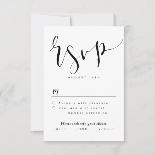 Black and White Simple Script bruiloft RSVP Kaartje (Voorkant)