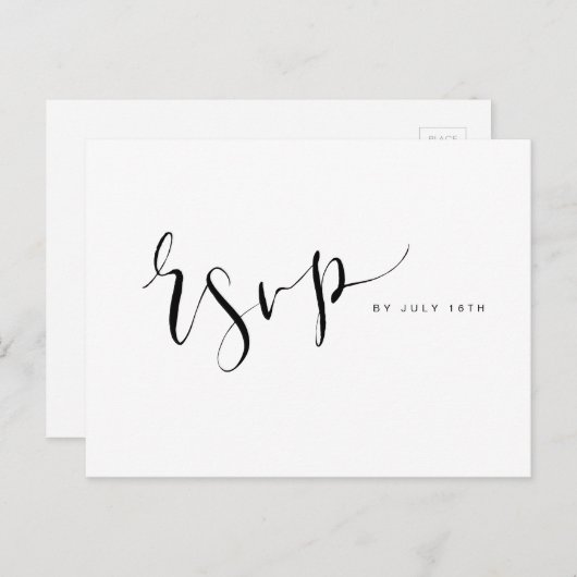 Black and White Simple Script bruiloft RSVP Uitnodiging Briefkaart (Voorkant / Achterkant)