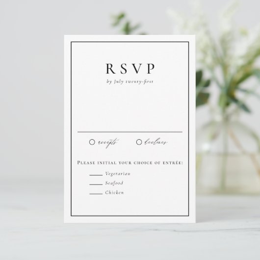 Black and White Simple Typography Formal Wedding RSVP Kaartje (Staand voorkant)