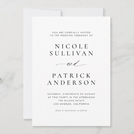 Black and White Simple Typography Wedding Kaart (Voorkant)