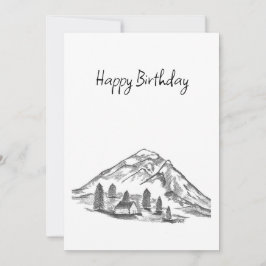 black and white sketch of Mountains Feestdagenkaart