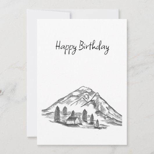 black and white sketch of Mountains Feestdagenkaart (Voorkant)