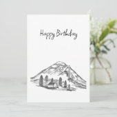 black and white sketch of Mountains Feestdagenkaart (Staand voorkant)