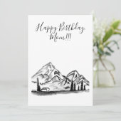 black and white sketch of Mountains Feestdagenkaart (Staand voorkant)