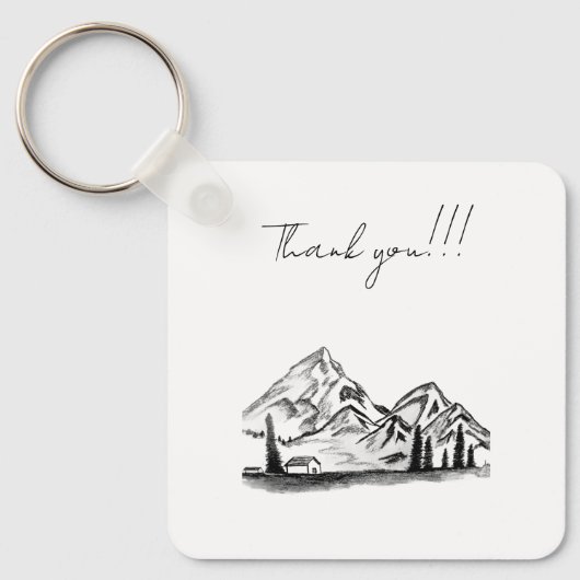 black and white sketch of Mountains Sleutelhanger (Voorkant)