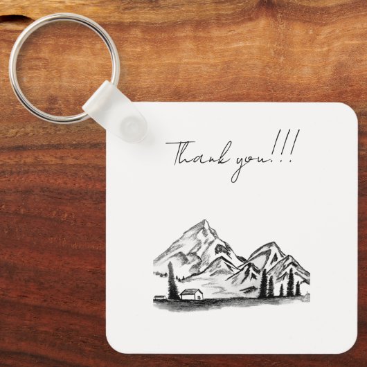 black and white sketch of Mountains Sleutelhanger (Voorkant)