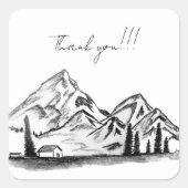 black and white sketch of Mountains Vierkante Sticker (Voorkant)