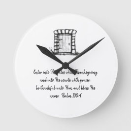 Black and White Sketched Garden Door with verse Ronde Klok