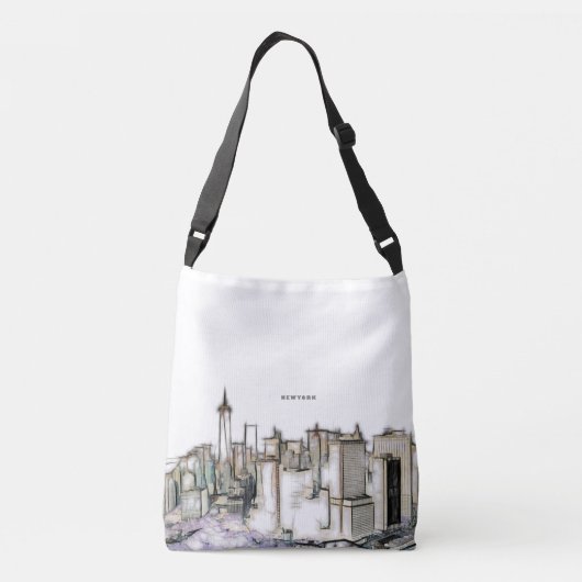 Black and White Skyline New york City Drawing Crossbody Tas (Achterkant)