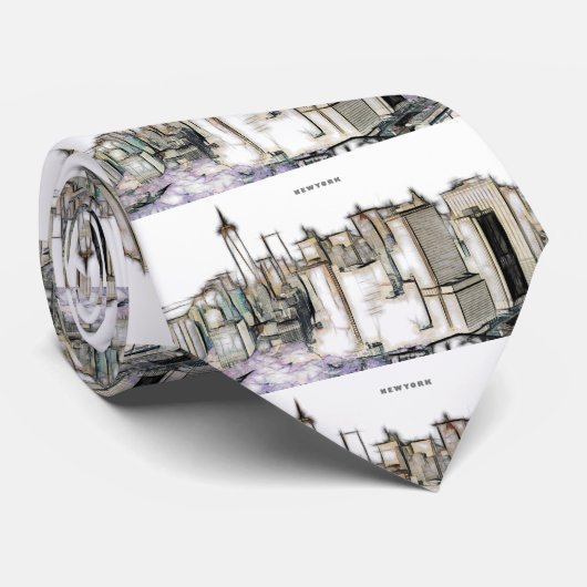 Black and White Skyline New york City Drawing Stropdas (Opgerold)