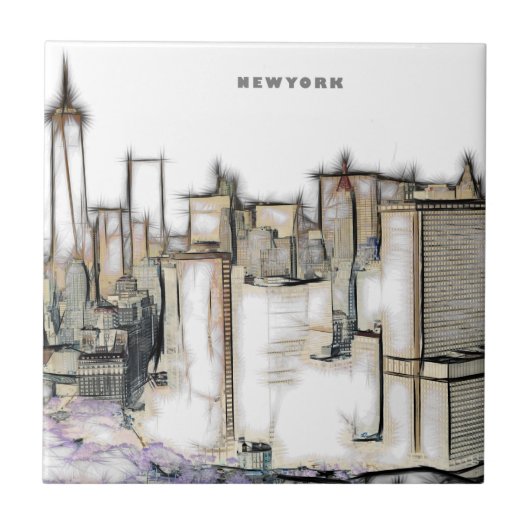 Black and White Skyline New york City Drawing Tegeltje (Voorkant)