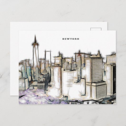 Black and White Skyline Newyork City Drawing Briefkaart (Voorkant / Achterkant)