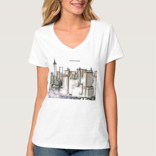 Black and White Skyline Newyork City Drawing T-shirt (Voorkant)