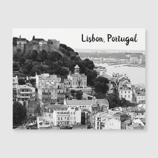 Black and White Skyline of Lisbon Postcar (Voorkant)