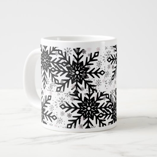 black and white snowflake mug grote koffiekop (Links)