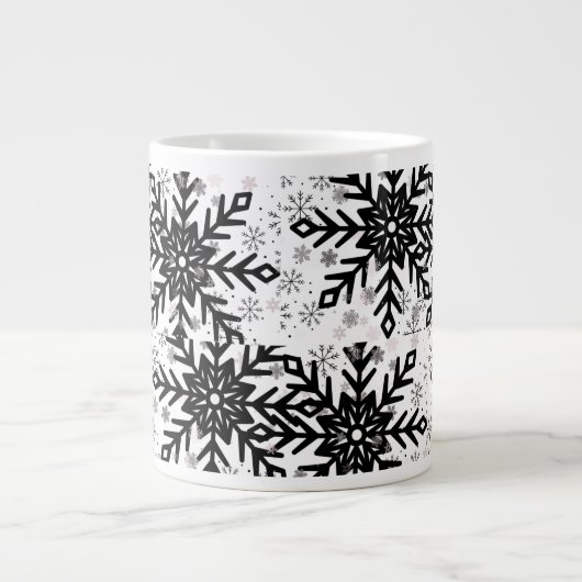 black and white snowflake mug grote koffiekop (Voorkant)