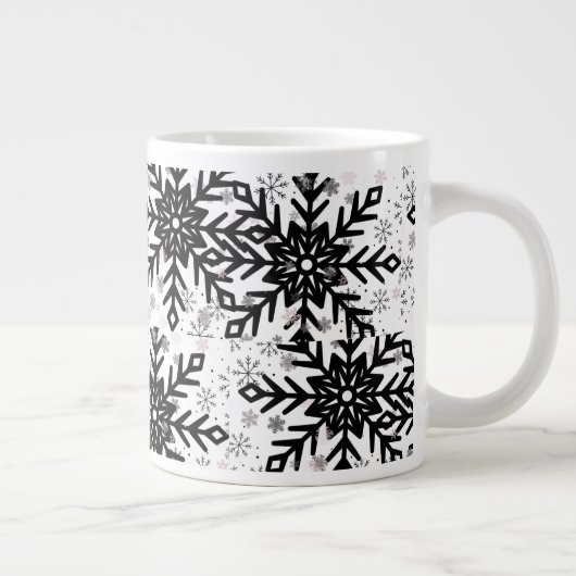 black and white snowflake mug grote koffiekop (Rechts)